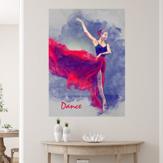 Dans kunst, danser, ballet, rood, zwart canvas Pri Afdruk