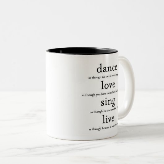 Dans, Love, Sing & Live Tweekleurige Koffiemok (Voorkant rechts)