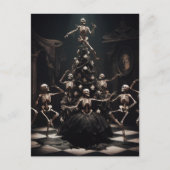 dans macabere kerst skeletten rond de boom briefkaart (Voorkant)