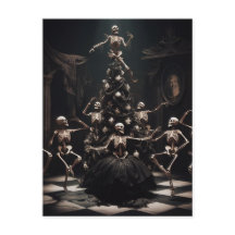 dans macabere kerst skeletten rond de boom