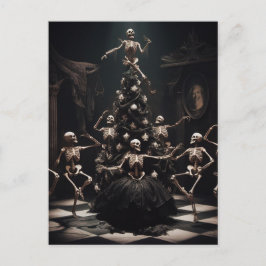 dans macabere kerst skeletten rond de boom briefkaart