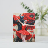 Dans met een donkere demon dame in een rode jurk briefkaart (Staand voorkant)