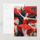 Dans met een donkere demon dame in een rode jurk briefkaart (Voorkant / Achterkant)