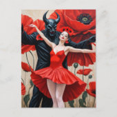 Dans met een donkere demon dame in een rode jurk briefkaart (Voorkant)