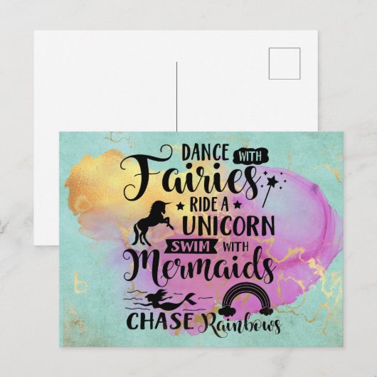 Dans met Fairies Ride a Unicorn Briefkaart (Voorkant / Achterkant)