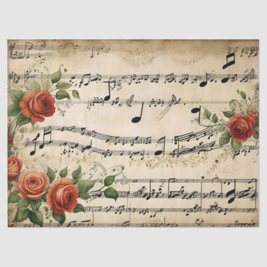 Dans Muzieknoten Floral Deco Design Tissuepapier (Voorkant)
