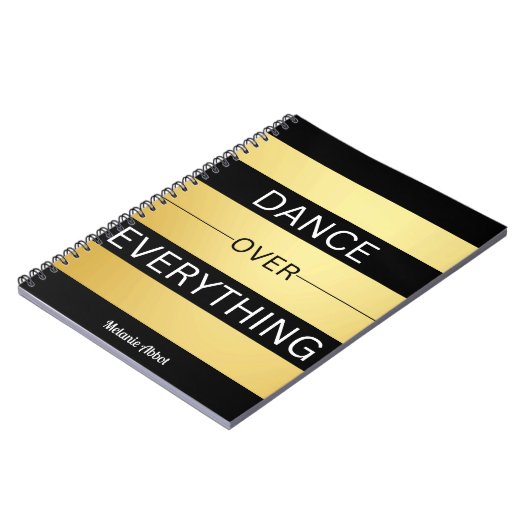 "DANS OVER ALLES" Zwart & Goud Gestreept Notitieboek (Linkerzijde)