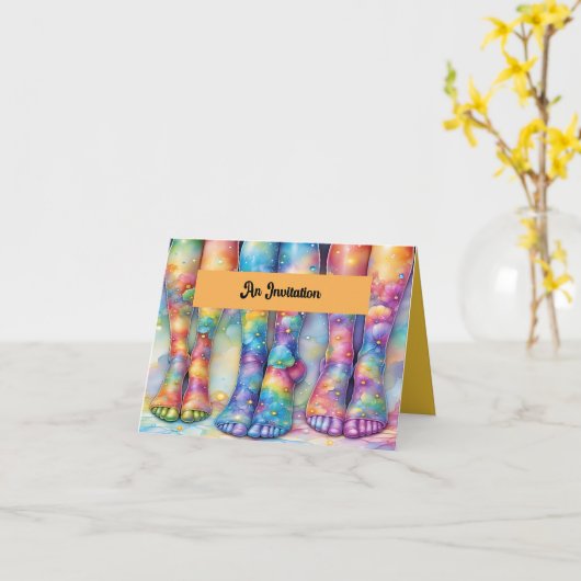 Dans overweging uitnodiging met kleurrijke voeten (Gele Bloem)