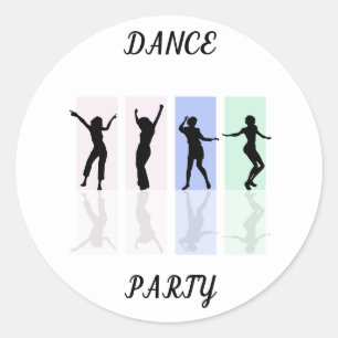 Dans party glossy stickers. ronde sticker