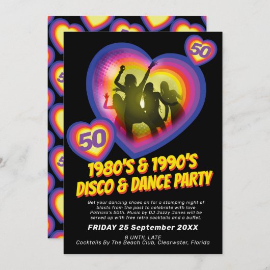 Dans party hartdansers 1980's verjaardag kaart (Voorkant / Achterkant)