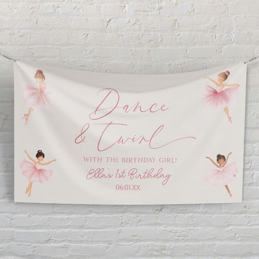 Dans & Pirouetten Roze Ballerina Ballet Verjaardag Spandoek