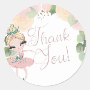 DANS & TWIRL  BALLERINA VERJAARDAG   BLOEMEN   GUN RONDE STICKER