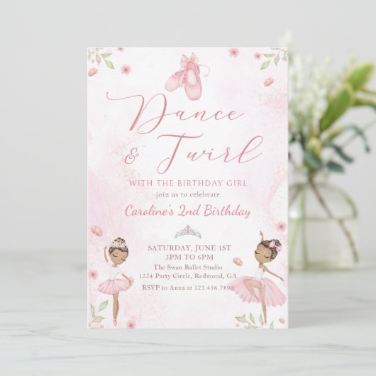 Dans & Twirl Roze Ballerina Ballet Verjaardag Kaart (Staand voorkant)