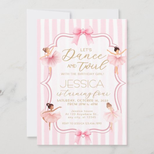 Dans & Twirl Roze Ballerina Ballet Verjaardagsfees Kaart (Voorkant)