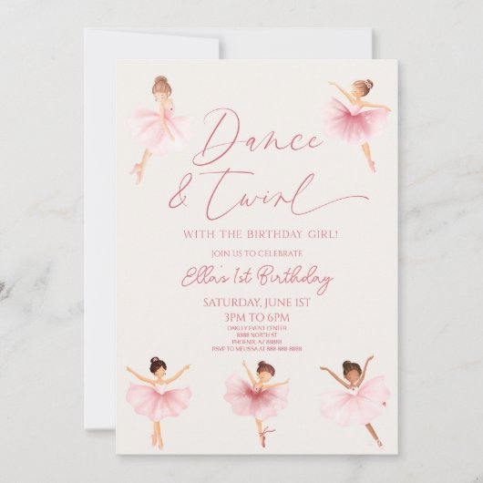 Dans & Twirl Roze Ballerina Ballet Verjaardagsfees Kaart (Voorkant)