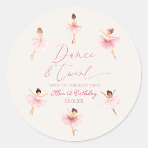 Dans & Twirl Roze Ballerina Ballet Verjaardagsfees Ronde Sticker