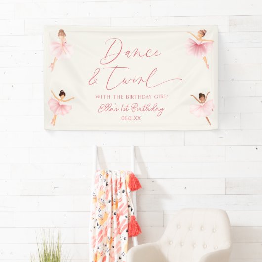 Dans & Twirl Roze Ballerina Ballet Verjaardagsfees Spandoek (Insitu)