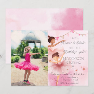 Dans & Twirl Roze Ballerina Foto Verjaardagsfeest Kaart