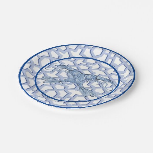 Dans van de blauwe garnaal  papieren bordje (Gekanteld)