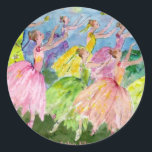 Dans van de bloemen ronde sticker<br><div class="desc">Het Notenkrakerballet "Dance of the Flowers",  getekend door Kathleen Gwinnett.</div>