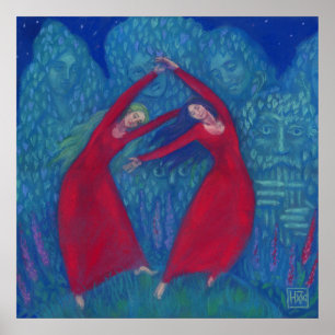 Dans van de heksen, pastelschilderij, fantasiekuns poster