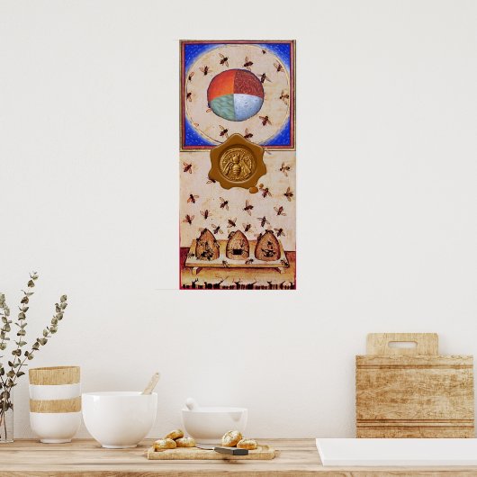 DANS VAN DE HONIJNEN MET 4 ELEMENTEN, waxzegel Poster (Keuken)