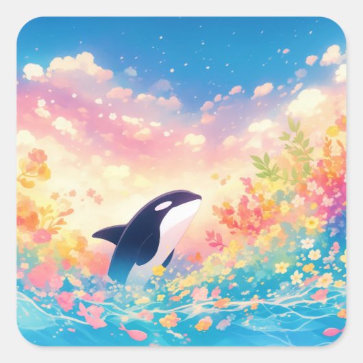 Dans van de Orka in Lichtend Water Vierkante Sticker (Voorkant)