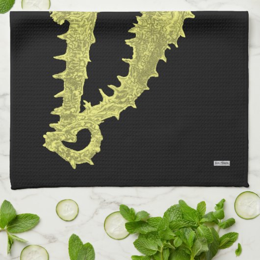 Dans van de zeepaardjes (geel) theedoek (Gevouwen)