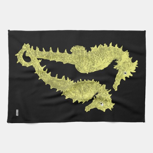 Dans van de zeepaardjes (geel) theedoek (Horizontaal)