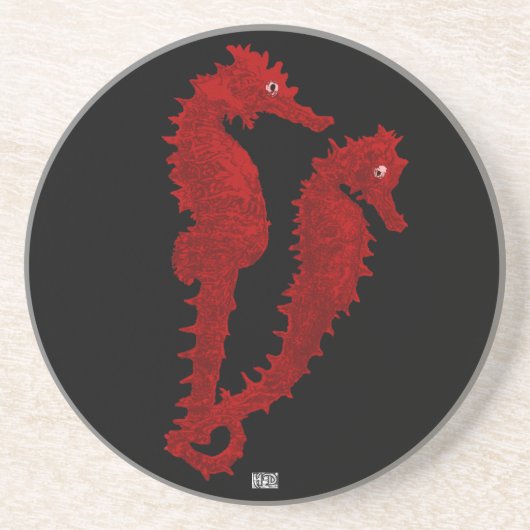 Dans van de zeepaardjes (rood) zandsteen onderzetter (Voorkant)