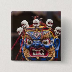 Dans van het masker op Tshechu Festival 2 Vierkante Button 5,1 Cm