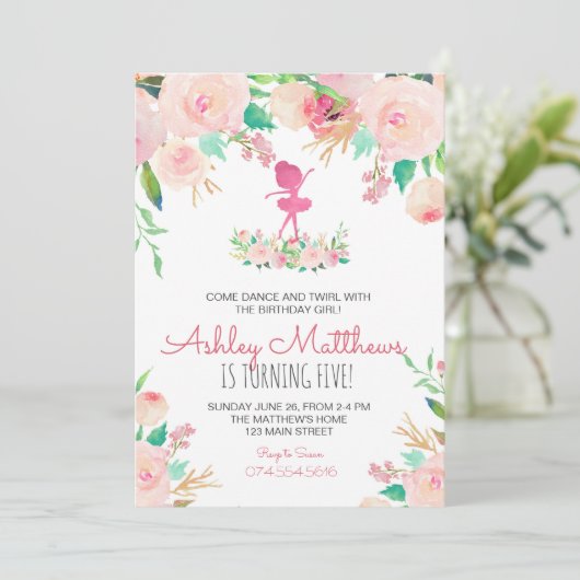 Dans verjaardag, ballerina, verjaardagsuitnodiging kaart (Staand voorkant)