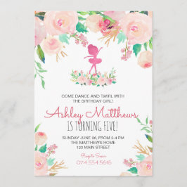Dans verjaardag, ballerina, verjaardagsuitnodiging kaart