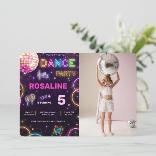 Dans Verjaardag Foto Uitnodiging (Staand voorkant)