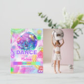 Dans Verjaardagsfeestje Neon Glow Foto Kaart (Staand voorkant)