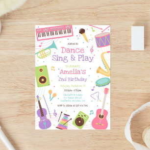 Dans Zing Spelen Muziekinstrument Verjaardagsfeest Kaart