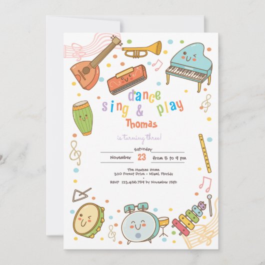 Dans zingen en spelen kids verjaardag kaart (Voorkant)
