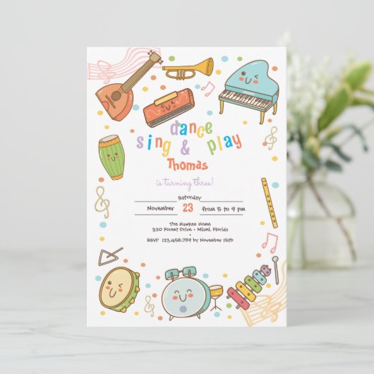 Dans zingen en spelen kids verjaardag kaart (Staand voorkant)