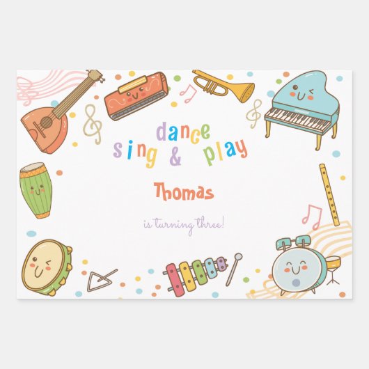 Dans zingen en spelen kinderen verjaardag inpakpapier vel (Voorkant)