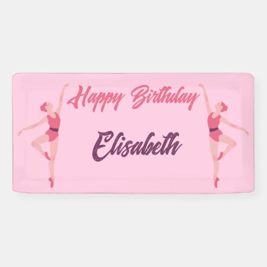 Dansballerina gepersonaliseerd Happy Birthday Pink Spandoek (Horizontaal)