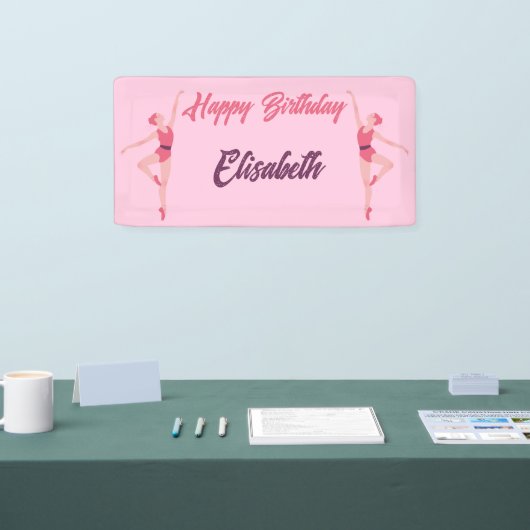 Dansballerina gepersonaliseerd Happy Birthday Pink Spandoek (Beurs)