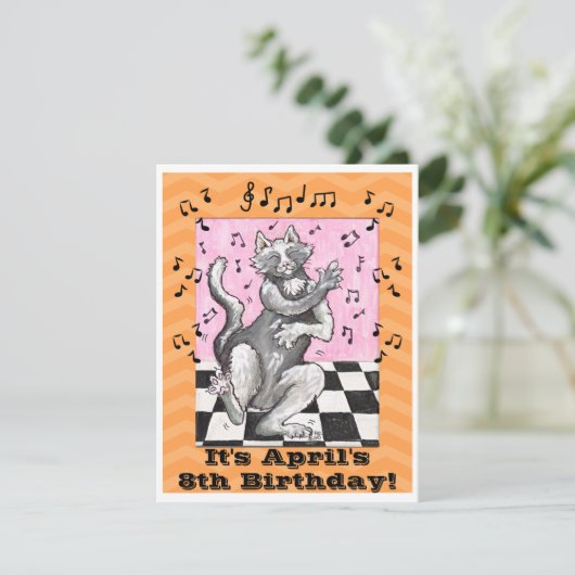 DansCat Cute Birthday Invitation Kaart (Staand voorkant)