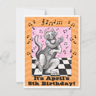 DansCat Cute Birthday Invitation Kaart