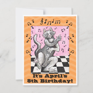 DansCat Cute Birthday Invitation Kaart