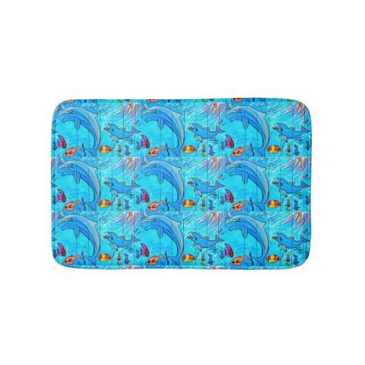 dansdolfijnen zwemmen in blauw zee badmat (Voorkant)