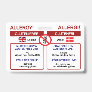 DANSE Glutenvrije Reis Card Allergie Badge