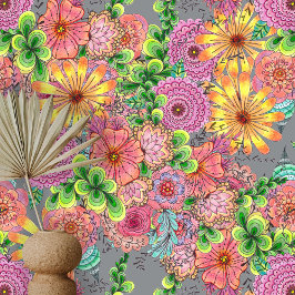 Danse ingewikkelde kleurrijke bloemen en bladeren behang