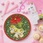 Dansen Baby Angels met Sneeuwvlokken op Groen Papieren Bordje (Feest)