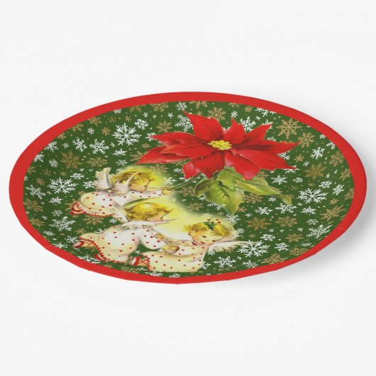 Dansen Baby Angels met Sneeuwvlokken op Groen Papieren Bordje (Gekanteld)