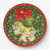 Dansen Baby Angels met Sneeuwvlokken op Groen Papieren Bordje (Voorkant)